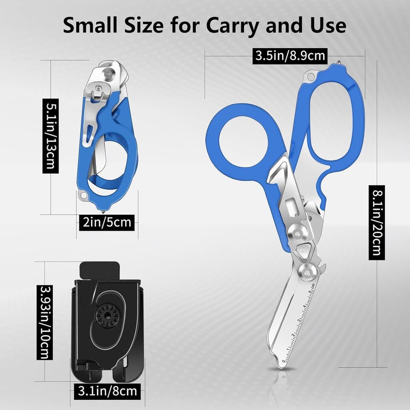DEKELIY 6 In 1 Multifunctional Trauma Shears, Emergency Response Shears Stainless Steel Foldable Shears With Holster,Medical Trauma Shears Foldable With Strap Cutter Blue - Image 2